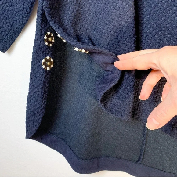 Deletta Cropped 3/4 Sleeve Navy Blue Knit Blouse - Picture 8 of 10